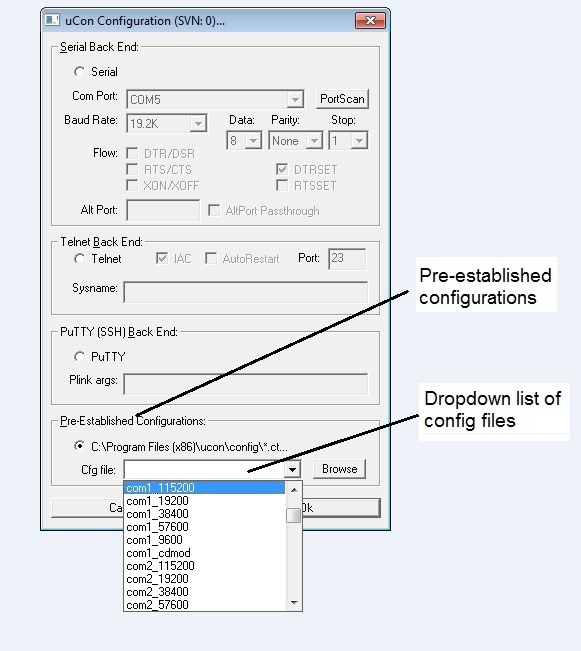 Initial dialog box at uCon startup